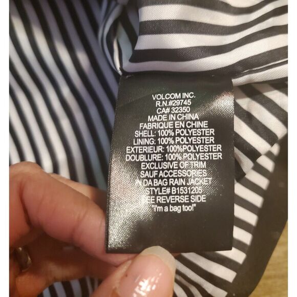 Volcom Men's Hooded Jacket Black & White Lining Small Black Drawstring Teardrops - Picture 8 of 8